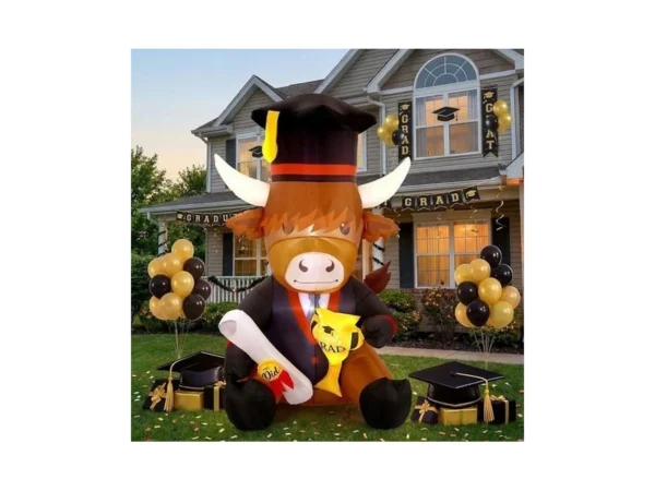Sosation 5ft Inflatable Graduation Decorations Highland Cow With Led Lights