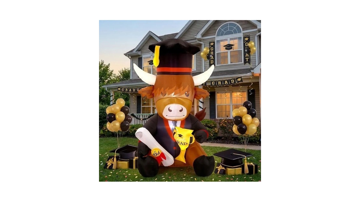 Sosation 5ft Inflatable Graduation Decorations Highland Cow With Led Lights