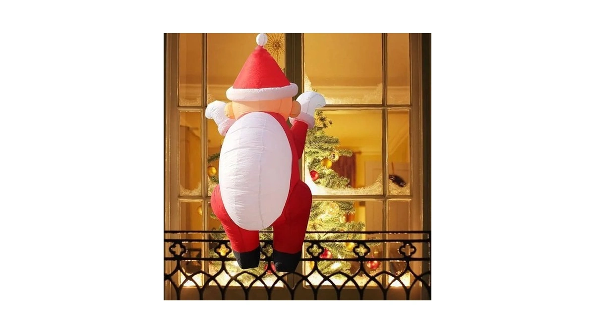 6.6ft Christmas Inflatable Climbing Santa With Build-in Leds, Hanging Inflatable