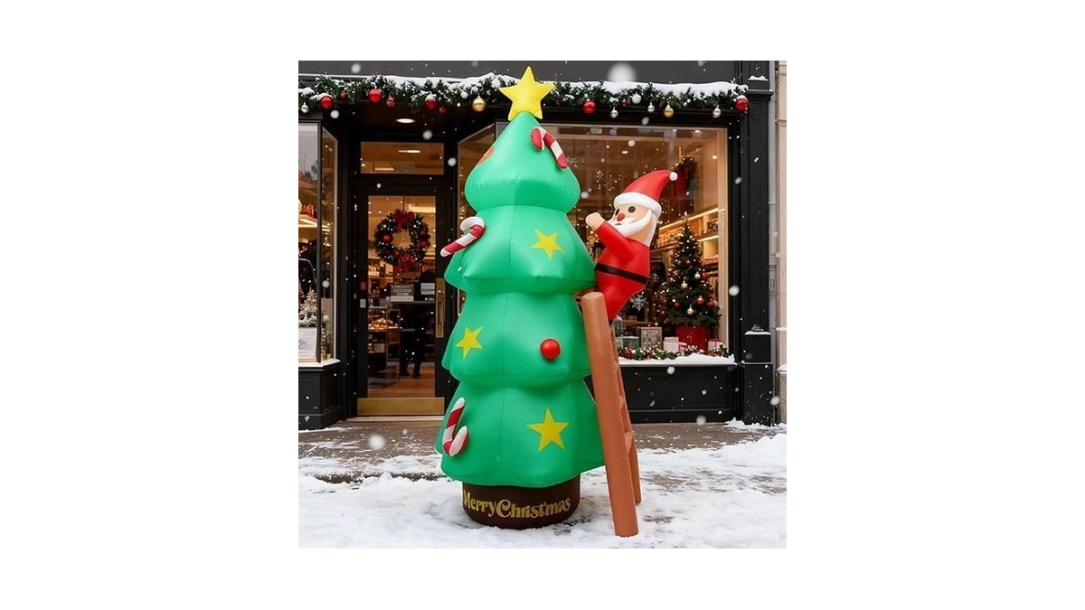 9ft Christmas Inflatables Decorations Santa Claus Climbing Ladder With Christmas