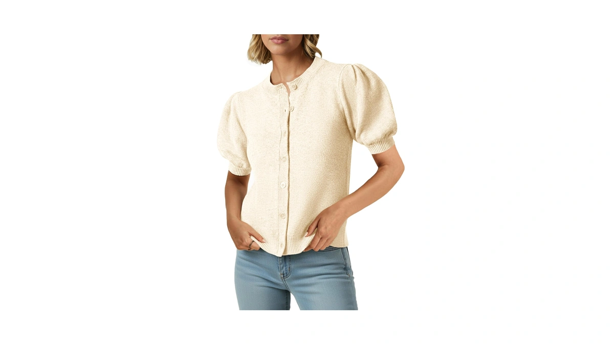 Saodimallsu Womens Puff Short Sleeve Cardigans Casual Summer Button Down