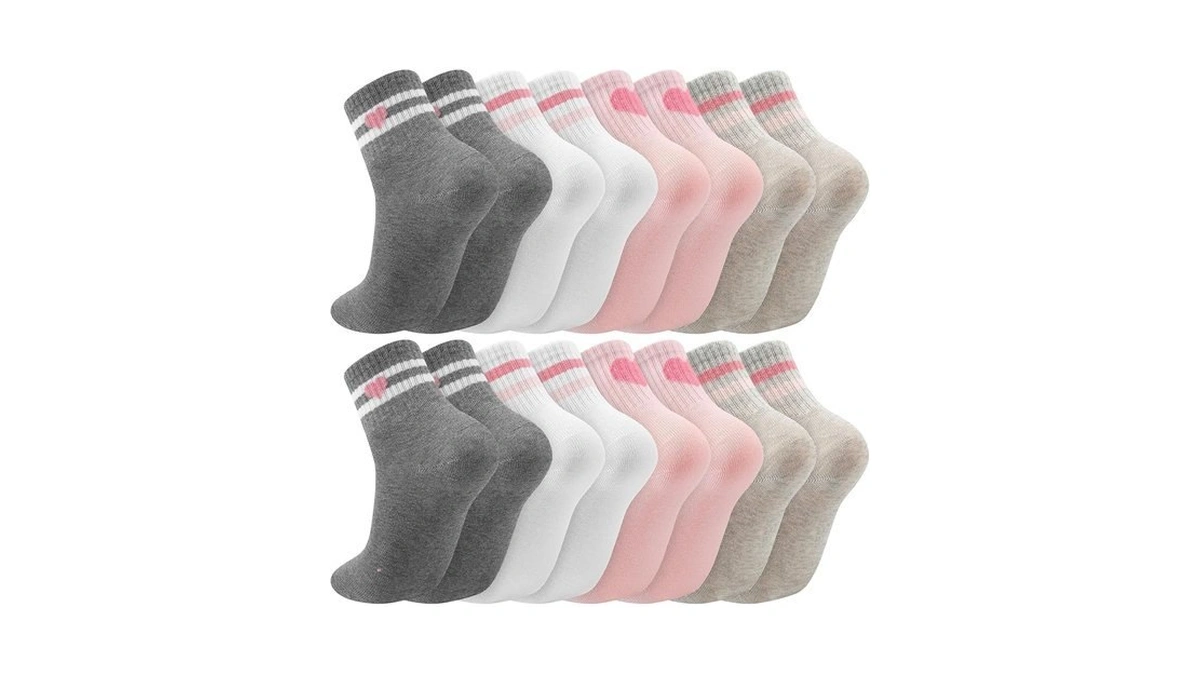 Jspupifip 8 Pairs Kids Girls Pink White Gray Crew Athletic