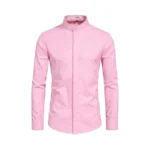 Vancoog Men's Mandarin Collar Cotton Blended Casual Long Sleeve Button