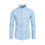 Vancoog Men's Mandarin Collar Plain Cotton Blended Long Sleeve Button