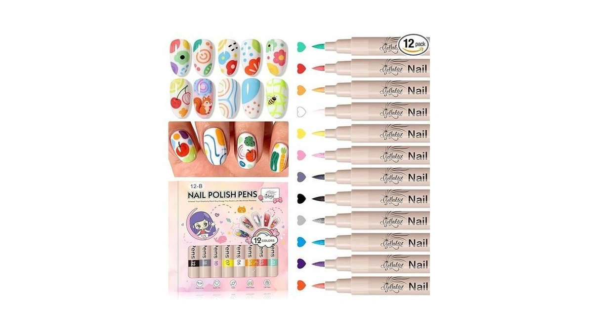 Gellaktik 12 Colors Nail Art Pens Set, 3d Nail Polish