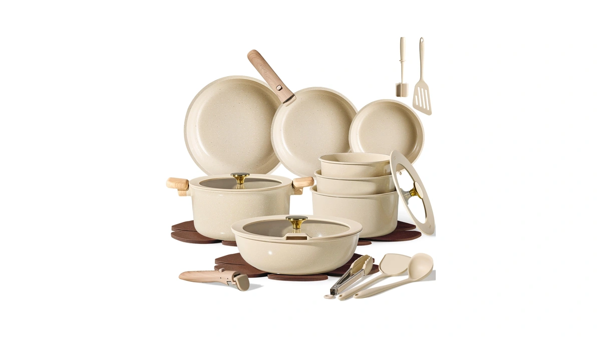Carote 25pcs Ceramic Cookware Set, Pots And Pans Set Non