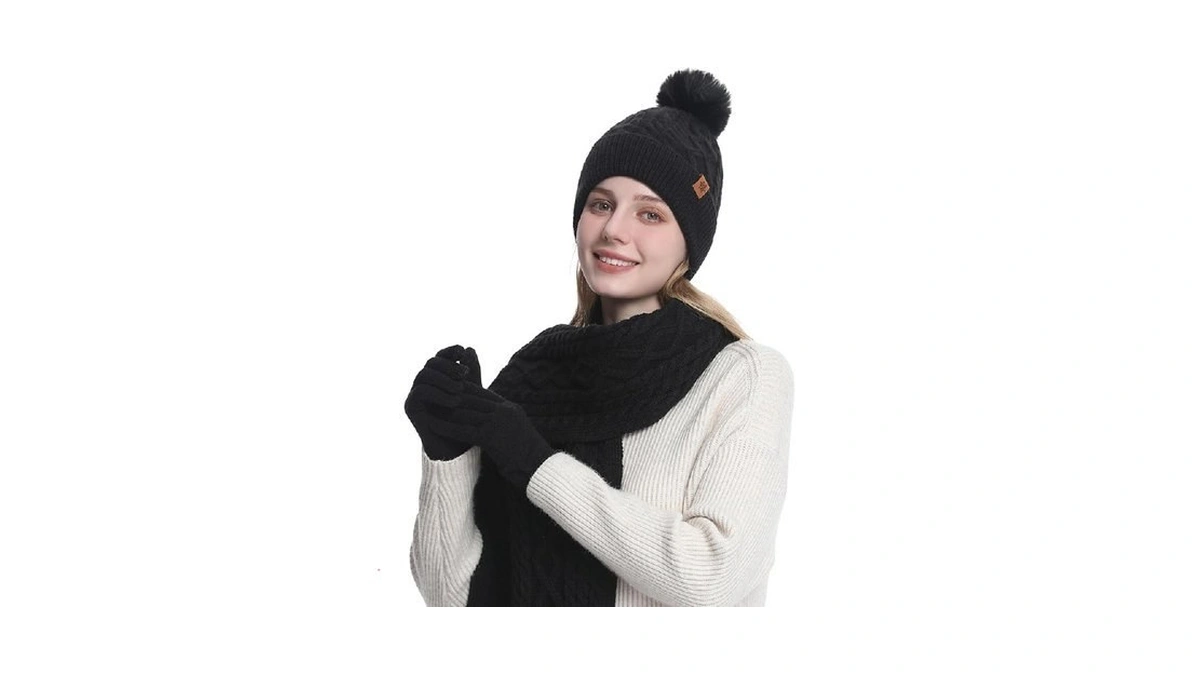2thestars Womens Winter Beanie Hat Gloves Scarf Set Warm Fleece
