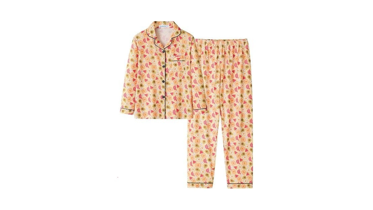 Cychelry Big Girls Orange Avocado Toast Pajamas Set-2pcs Button Down