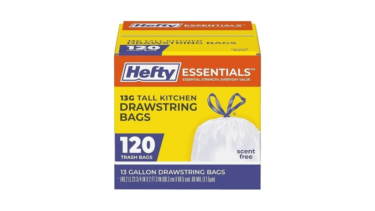 Hefty Essentials Drawstring 13 Gallon Kitchen Trash Bags, 120 Count,