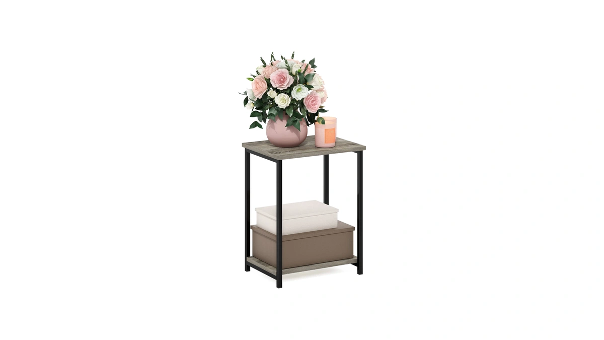 Furinno Simplistic Metal Frame End Table, 1-pack, French Oak