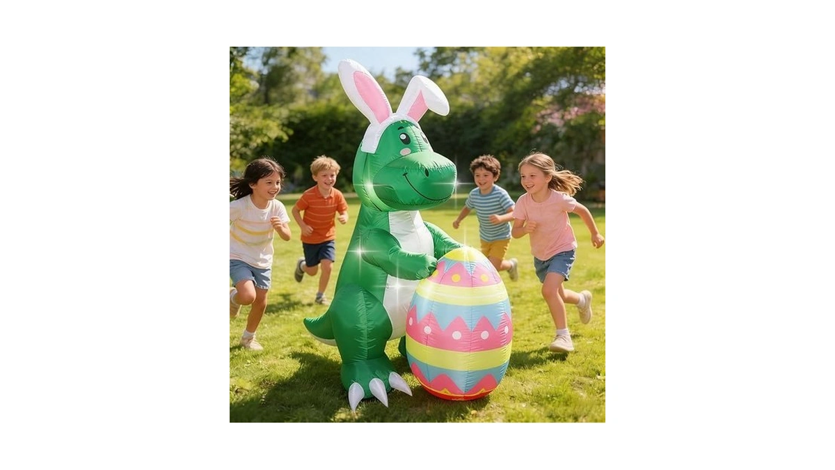 5 Feet Easter Inflatable Dinosaur Hold Egg, Led Lights For