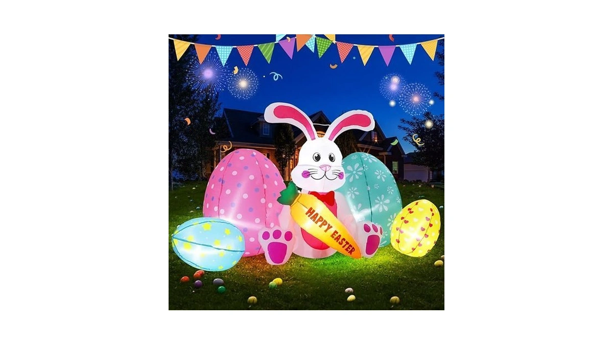 Elegear 6.1ft Easter Bunny & Eggs Inflatable Outdoor Decoration, Lighted