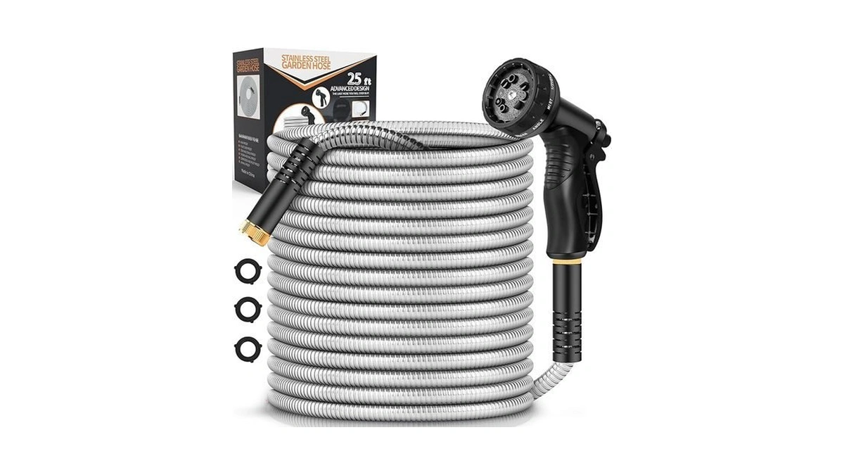 Garden Hose Metal 25ft, Stainless Steel Heavy Duty Water Hose