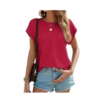 Justfashionnow Womens Short Sleeve Blouses Business Casual Tops Crew Neck