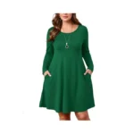 Auslook Women's Plus Midi Dress Long Sleeve Crew Neck A-line