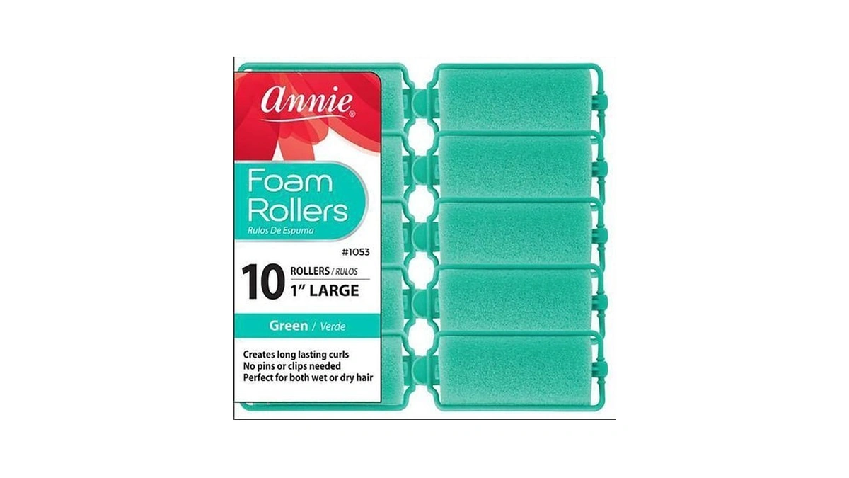 Annie Foam Hair Rollers Large 1 Inch, 10 Count Green