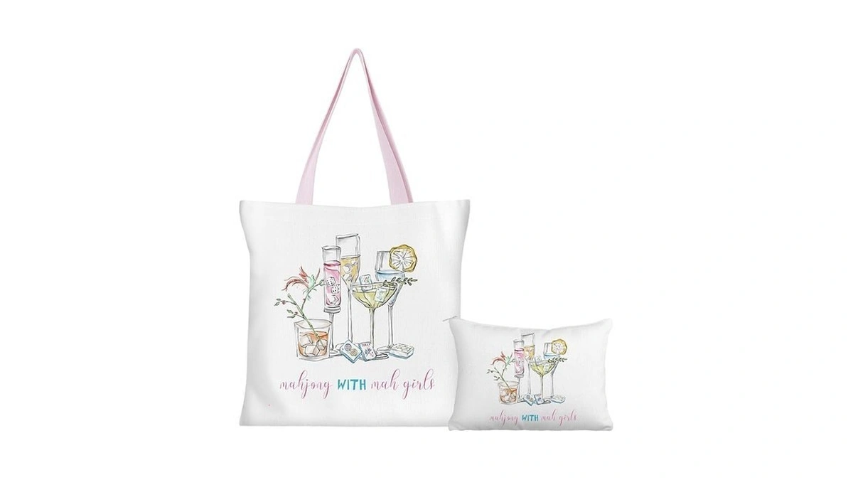 Sanwuta 2 Pcs Mahjong Cocktail Canvas Tote Bag For Women