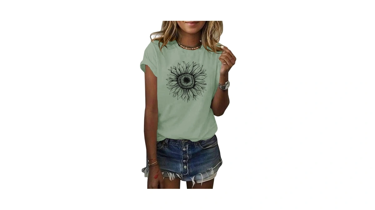 Cicy Bell Women's T Shirts Short Sleeve Tees Sunflower Graphic