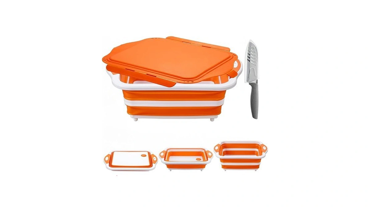 Collapsible Bbq Prep Tub With Lid, Foldable Camping Sink With