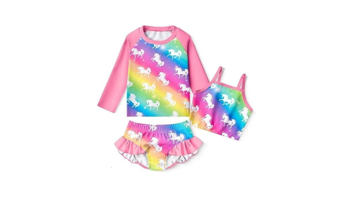 Lqsz Girls Rash Guard Sets Rainbow Unicorn Long Sleeves Swimsuit
