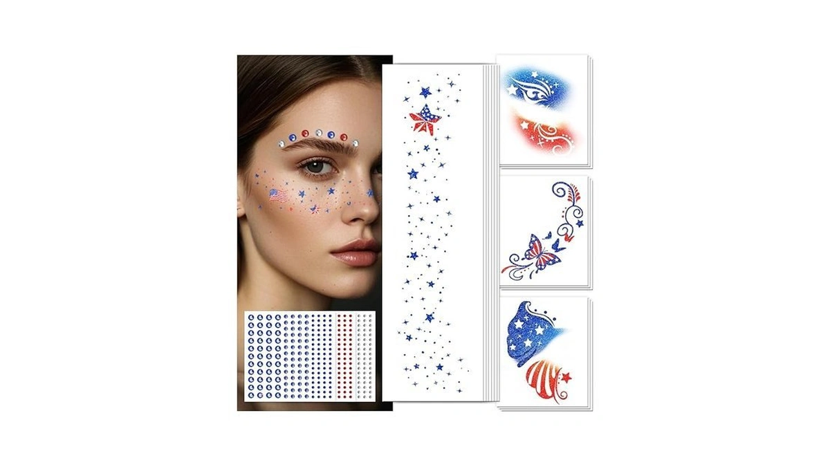 Emome 4th Of July Decorations, Independence Day Glitter Freckles Face