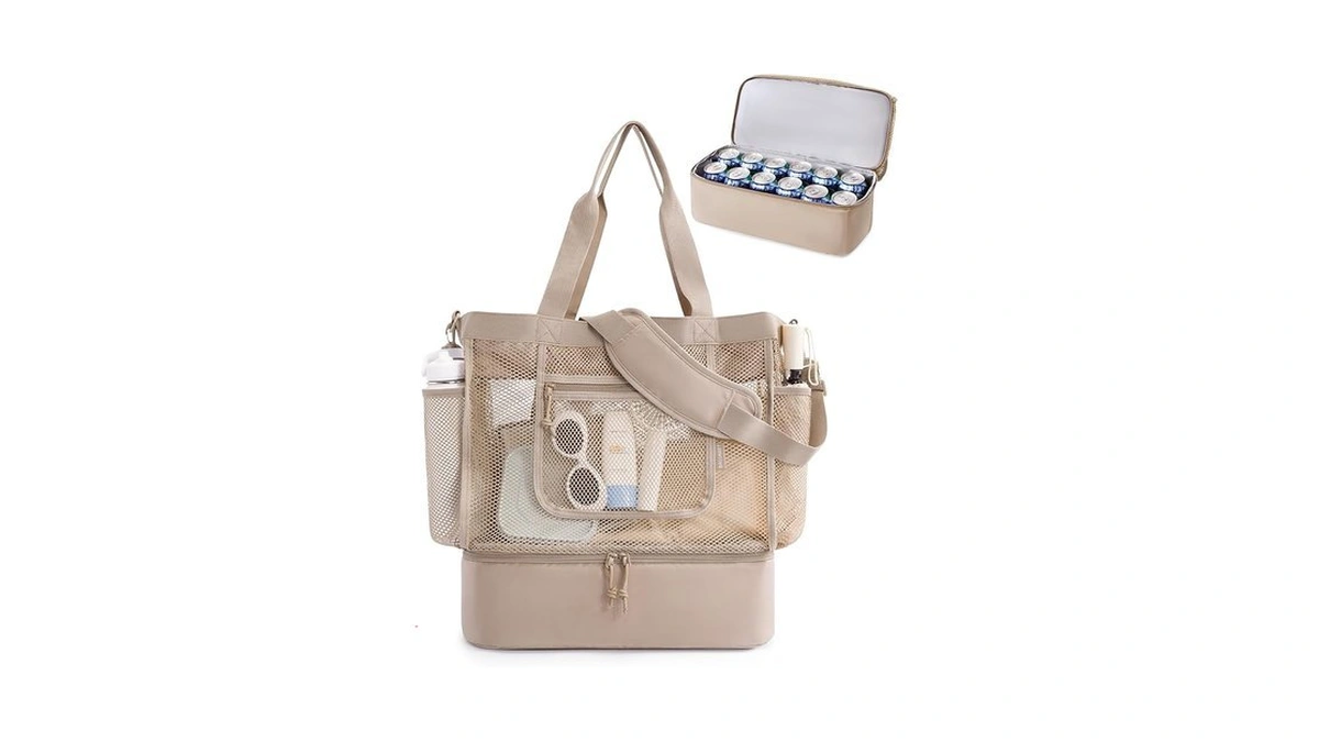 Bagsmart Beach Bag For Women, Mesh Tote Bags With Zipper,