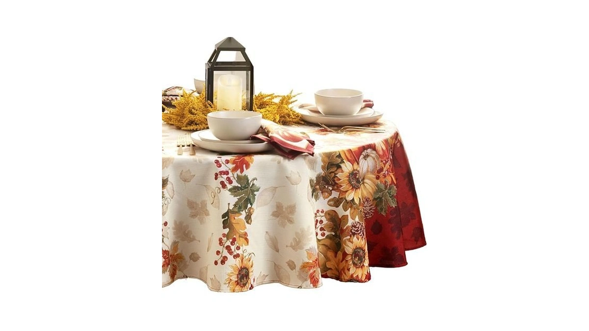 Elrene Home Fashions Swaying Leaves Bordered Fall, Seasonal And Holiday