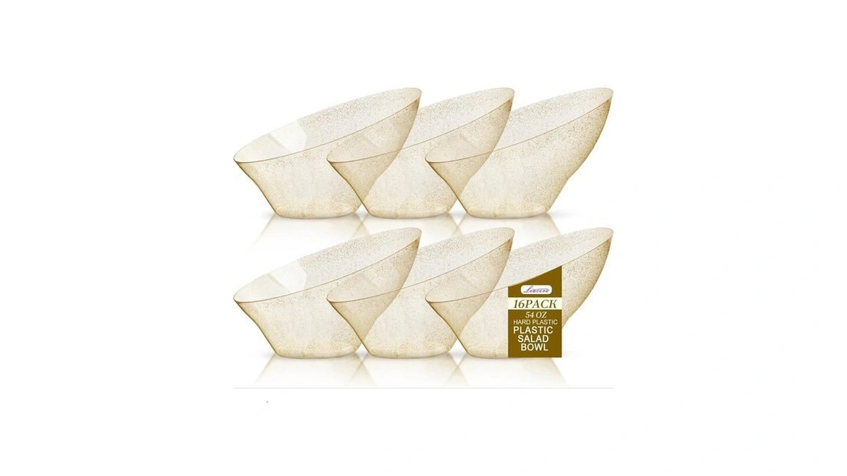 Liacere 16pcs Gold Plastic Serving Bowls - 54 Oz Angled