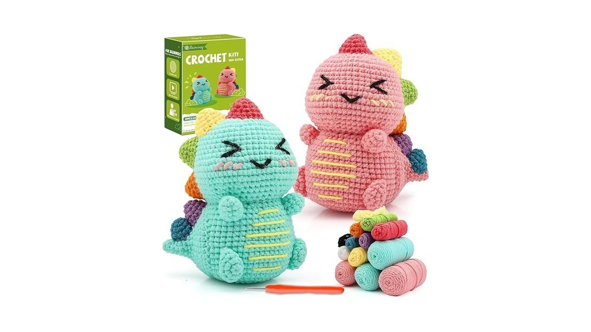 Faircosy Dinosaur Crochet Kit For Beginners: 2pcs Crochet Animal Kits