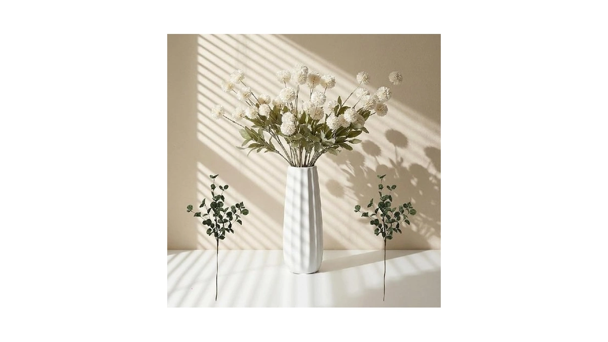 Fake Flowers For Vase–10 Pcs White Silk Mini Chrysanthemum Artificial