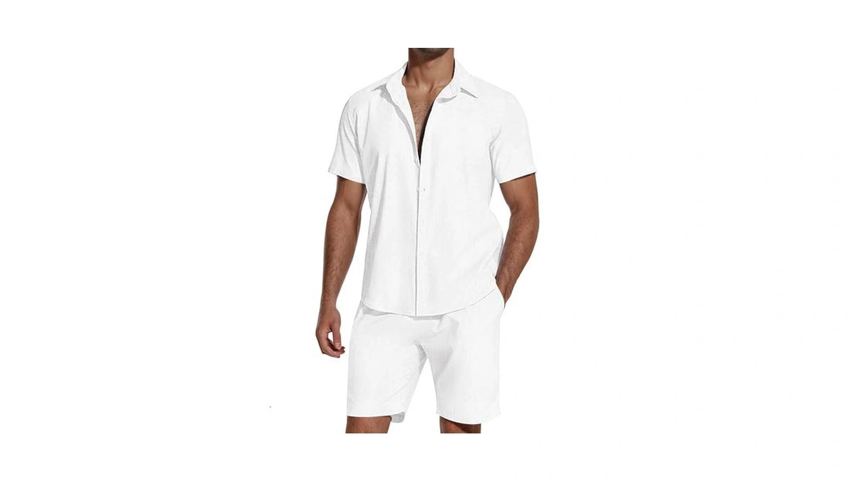 Shekini Men's Cotton 2 Piece Pajama Set Short Sleeve Button