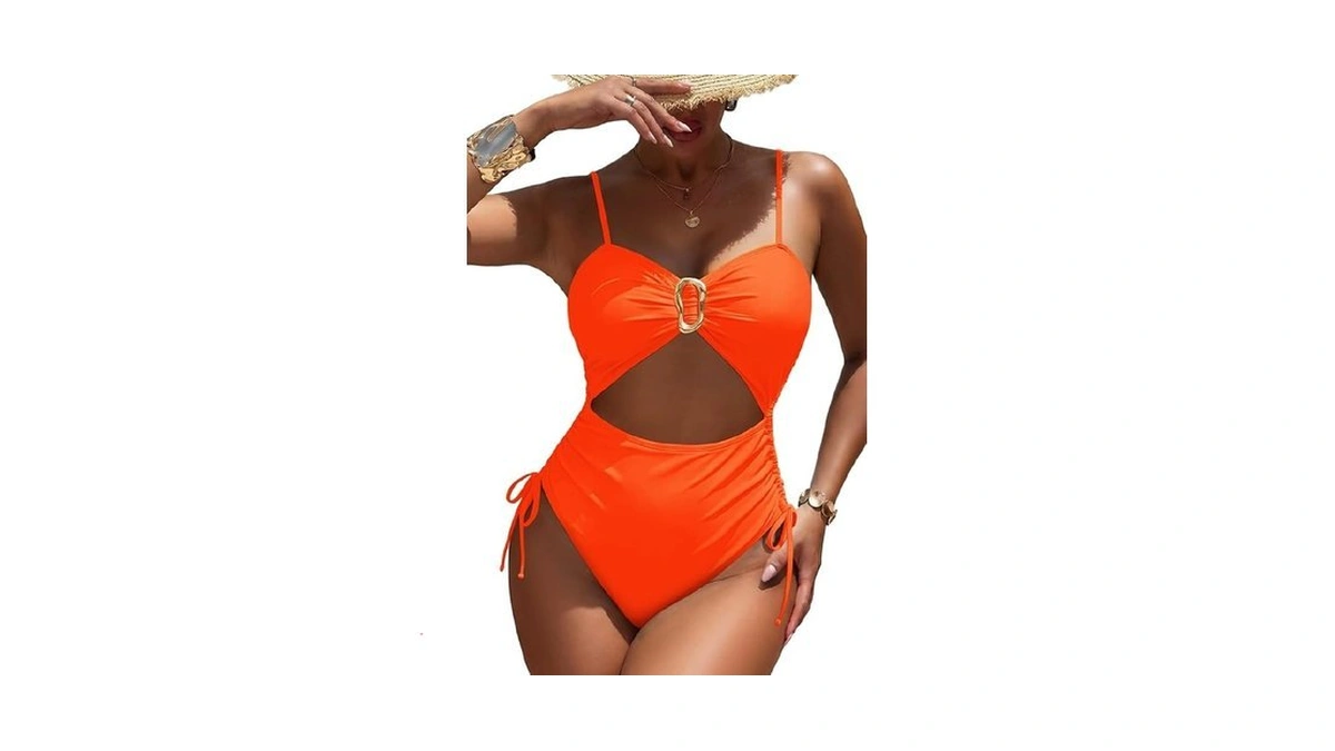 Viottiset Women's Cut Out Drawstring One Piece Swimsuit Cheeky High