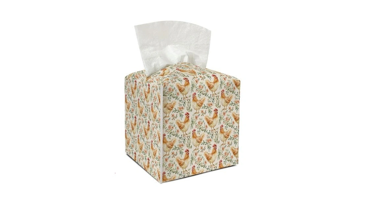 Cute Chicken With Flower Tissue Holder Square With Bottom Belt