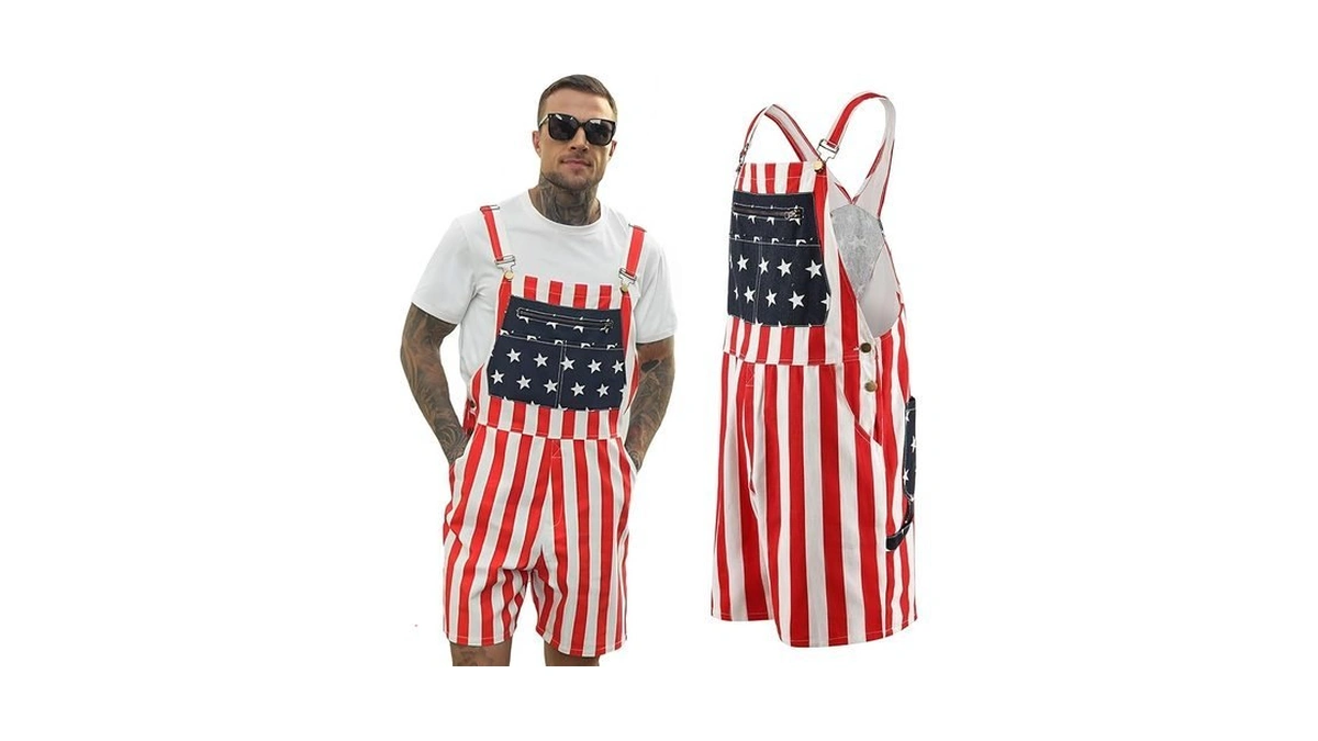 Giftdigger American Flag Overalls Men Usa Overalls Shorts Red White