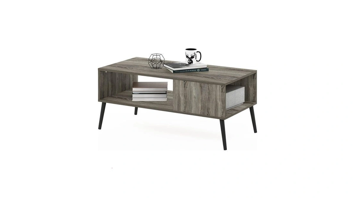 Furinno Claude Mid Century Style Coffee Table With Wood Legs,