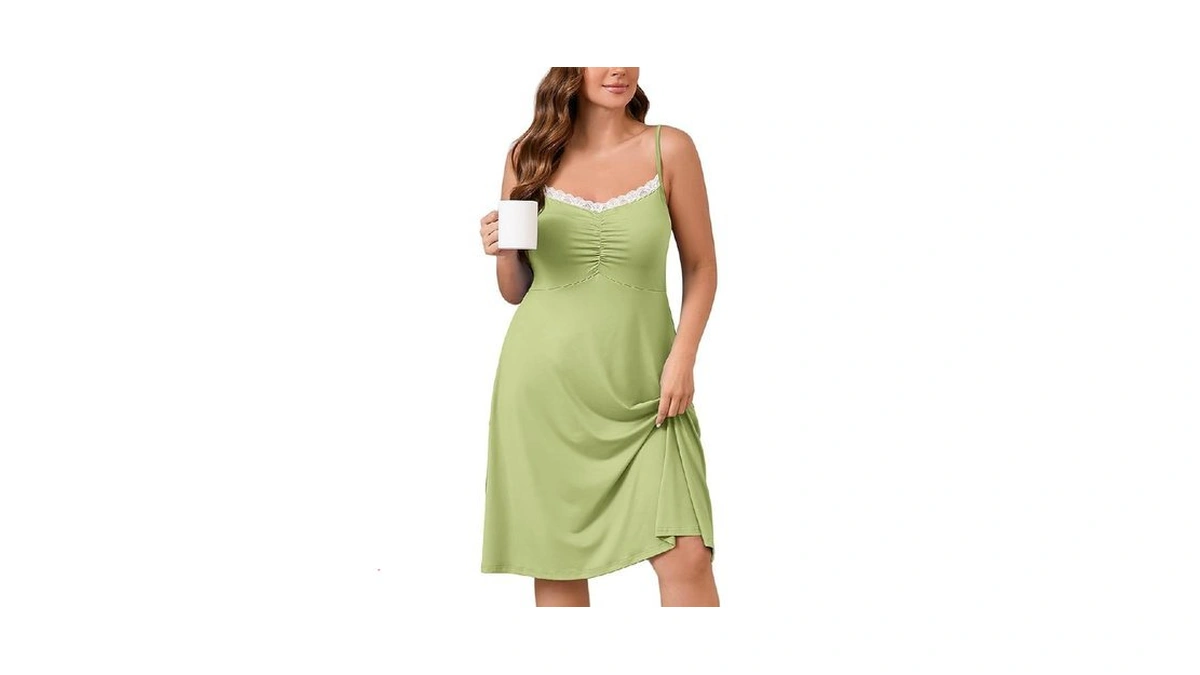 Auslook Plus Size Women's Nightgown Avocado Green 1x Spaghetti Strap