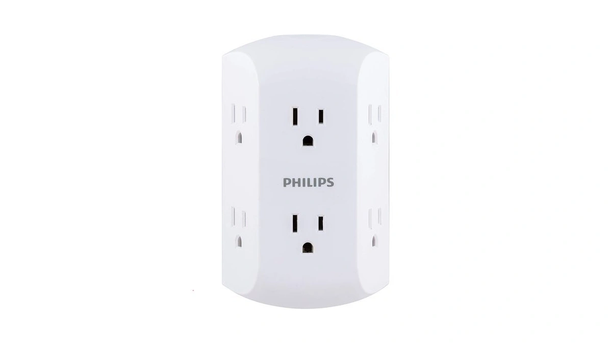 Philips 6 Outlet Wall Plug Adapter Power Strip, Extra Wide