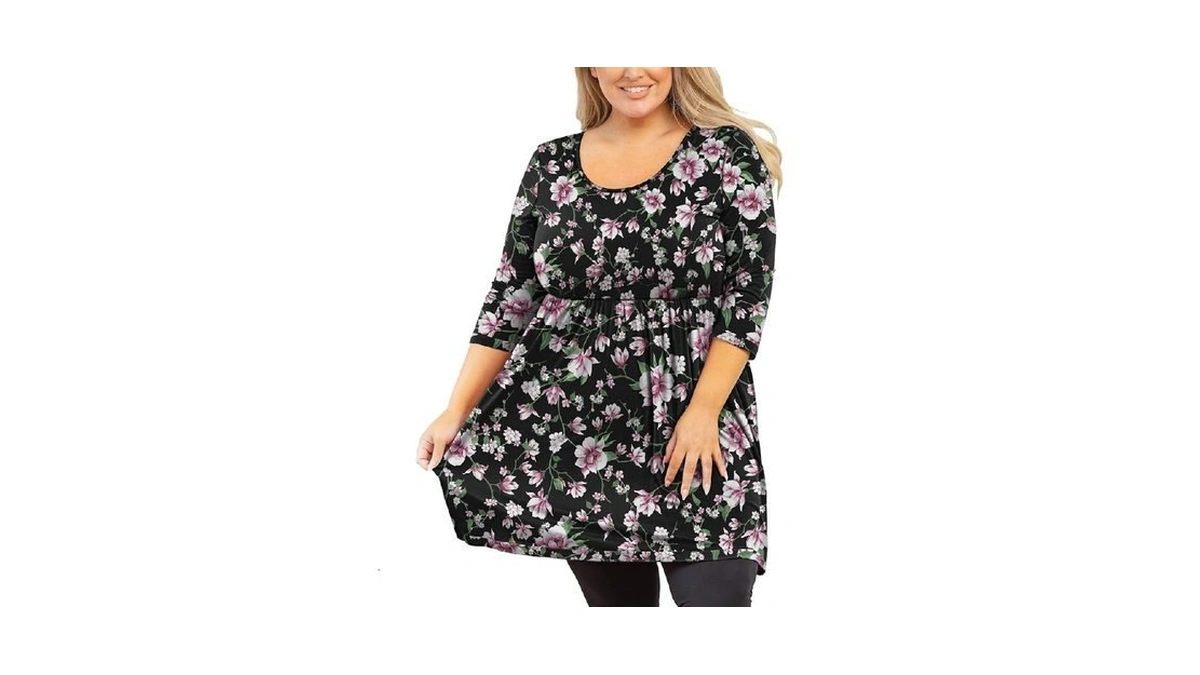 Auslook Plus Size Tunic For Women 3/4 Sleeve Crewneck Tops