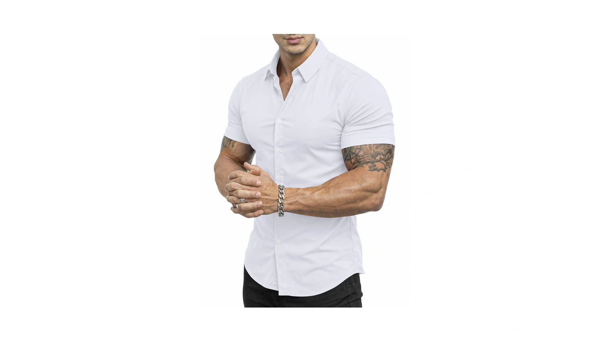 Jmierr Men's Muscle Fit Dress Shirts Wrinkle-free Short Sleeve Casual