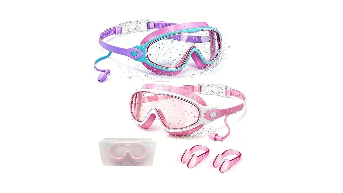 Niestvua Kids Swim Goggles 2 Pack, Large Frame Wide View