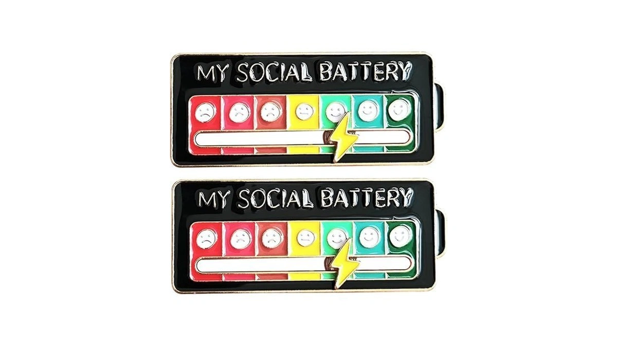 Arturbo 2pcs Cool Funny Cute My Social Battery Slider Enamel
