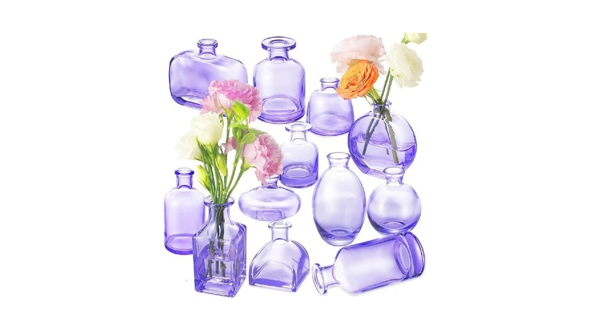 Glass Bud Vases Set Of 12, Purple Small Glass Vase