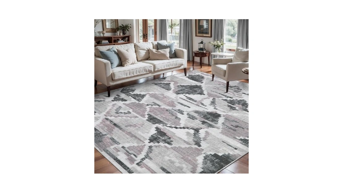 Serissa Modern Abstract Grey Rug For Living Room, 6'x9' Machine