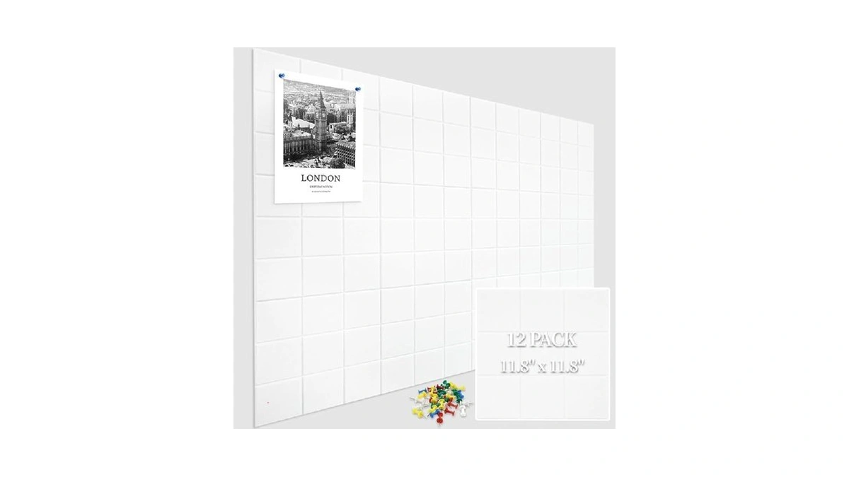 Large Cork Board Felt Wall Tiles, 47"x35" 12 Pack Felt