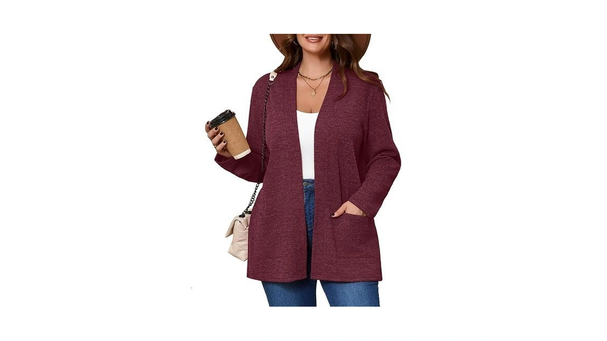 Auslook Women's Plus Size Lightweight Open Front Cardigan Burgundy 3x