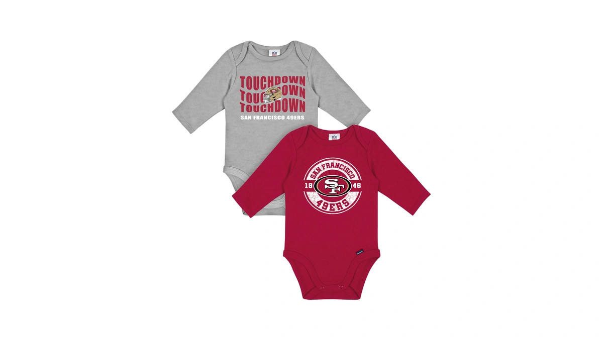 Gerber Baby Nfl 2-pack Long Sleeve Onesie Bodysuit, 49ers, 0-3