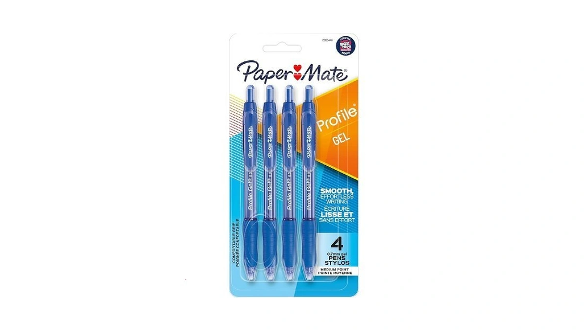 Paper Mate Gel Pen, Profile Retractable Pen, 0.7mm, Blue, 4