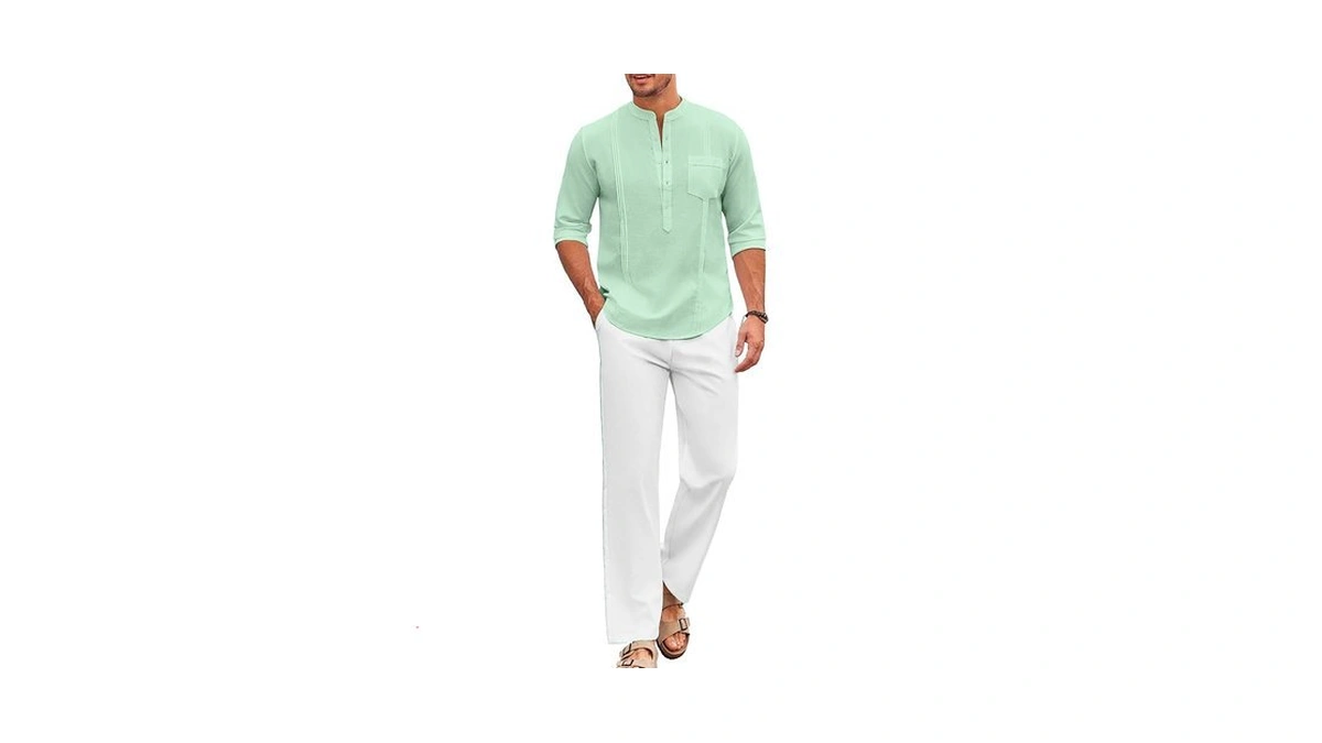 Coofandy Men's Linen Pants And Shirt Set Lounge Outfits Casual