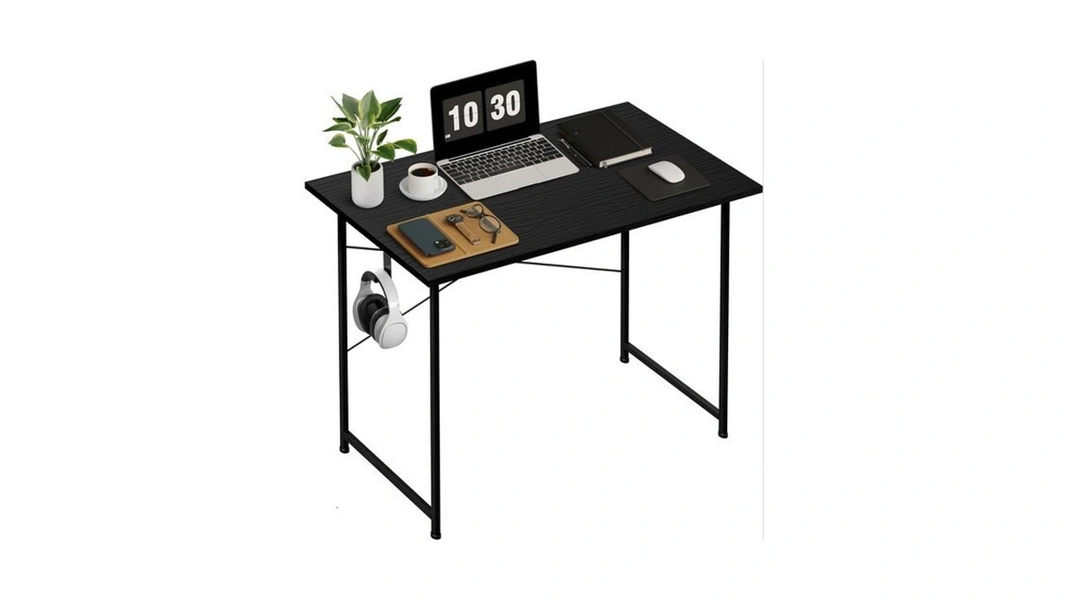 Healsmart Home Office Computer Small Black Desk, Wooden Simple Design