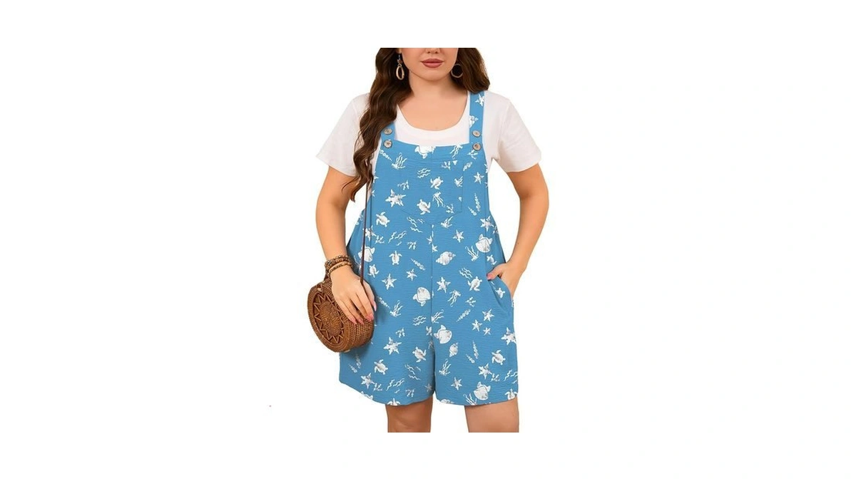 Auslook Plus Size Rompers For Women Cute Conch 1x Overall